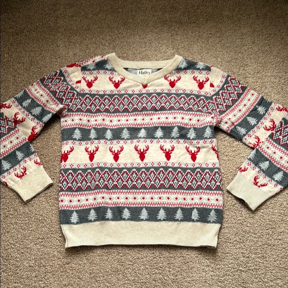 Hatley Kid’s Festive Sweater - Cream and Red